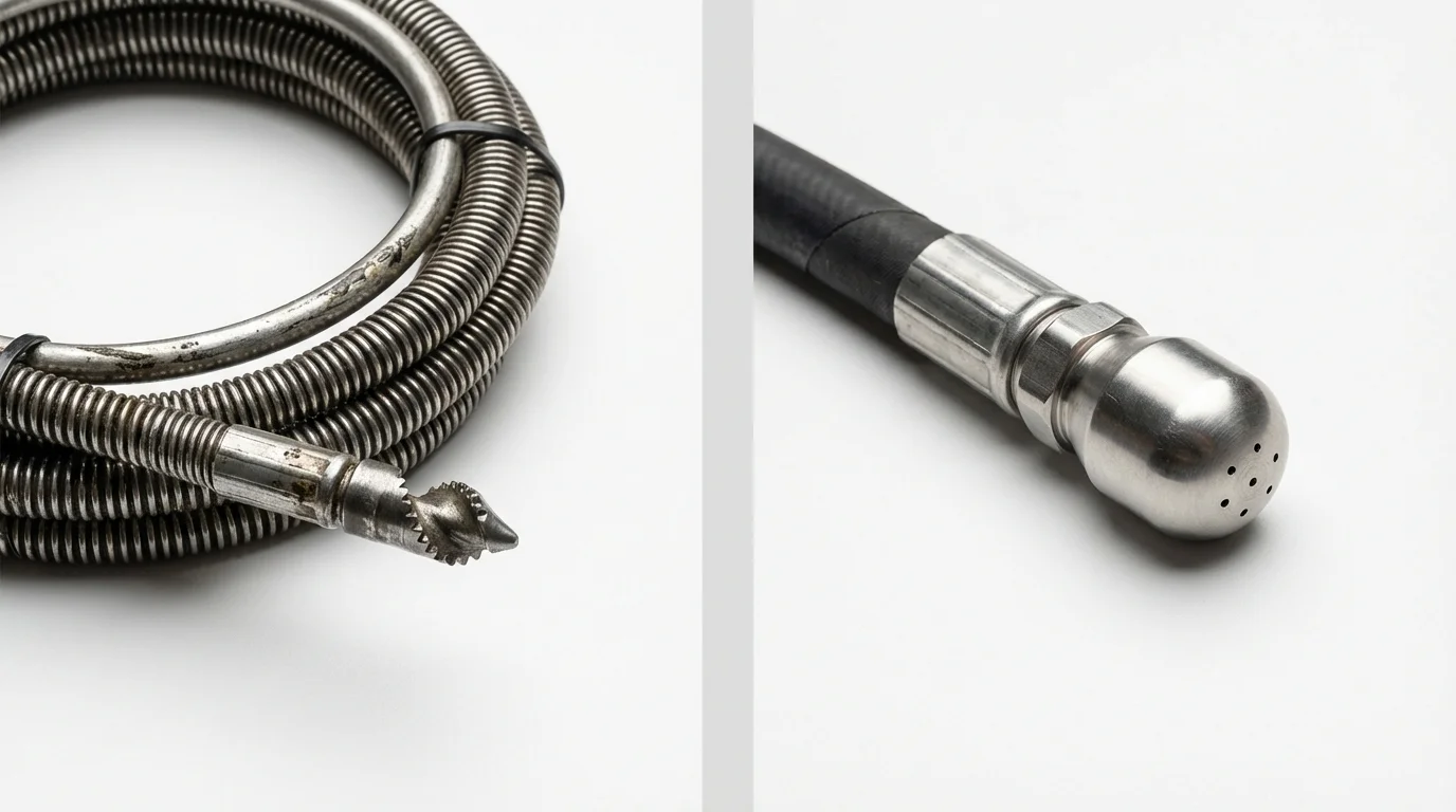Drain snake cable and hydro jetting nozzle used for drain cleaning in Maury, NC