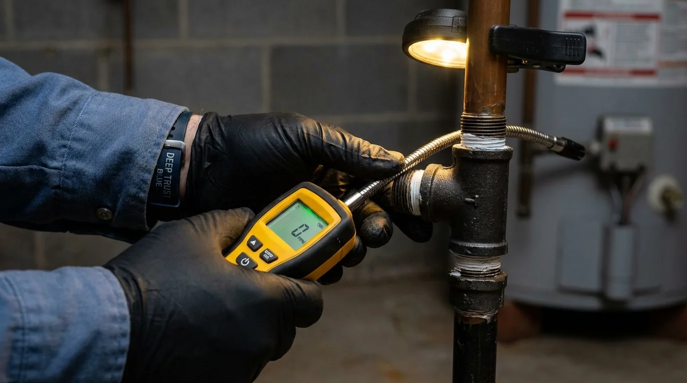 Gas leak detection with electronic sniffer by Johns Plumbing LLC in Maury