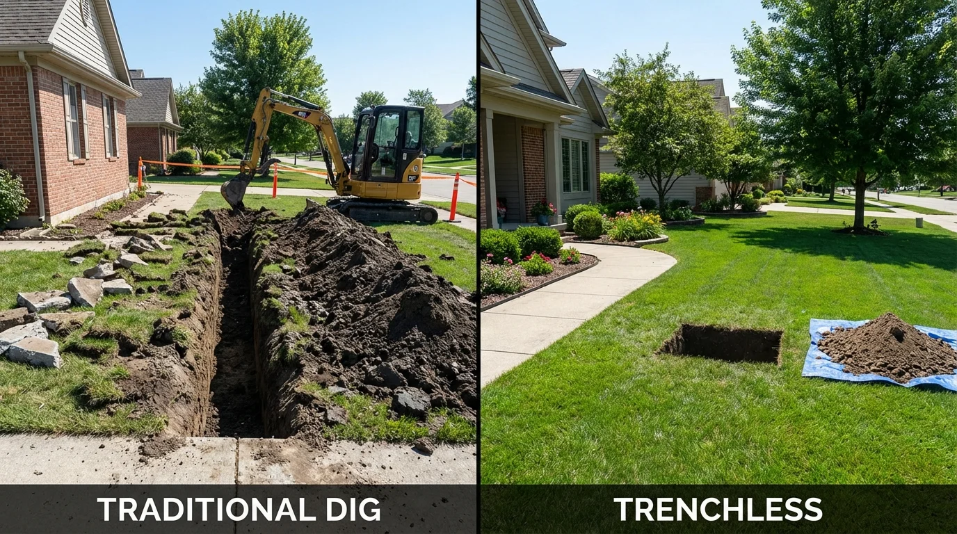 Trenchless sewer repair with minimal yard damage versus traditional excavation in Maury, NC